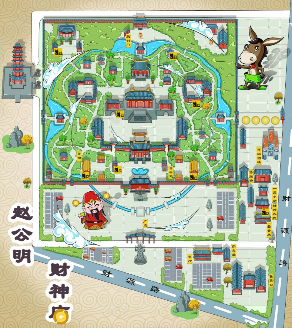 都江堰寺庙类手绘地图